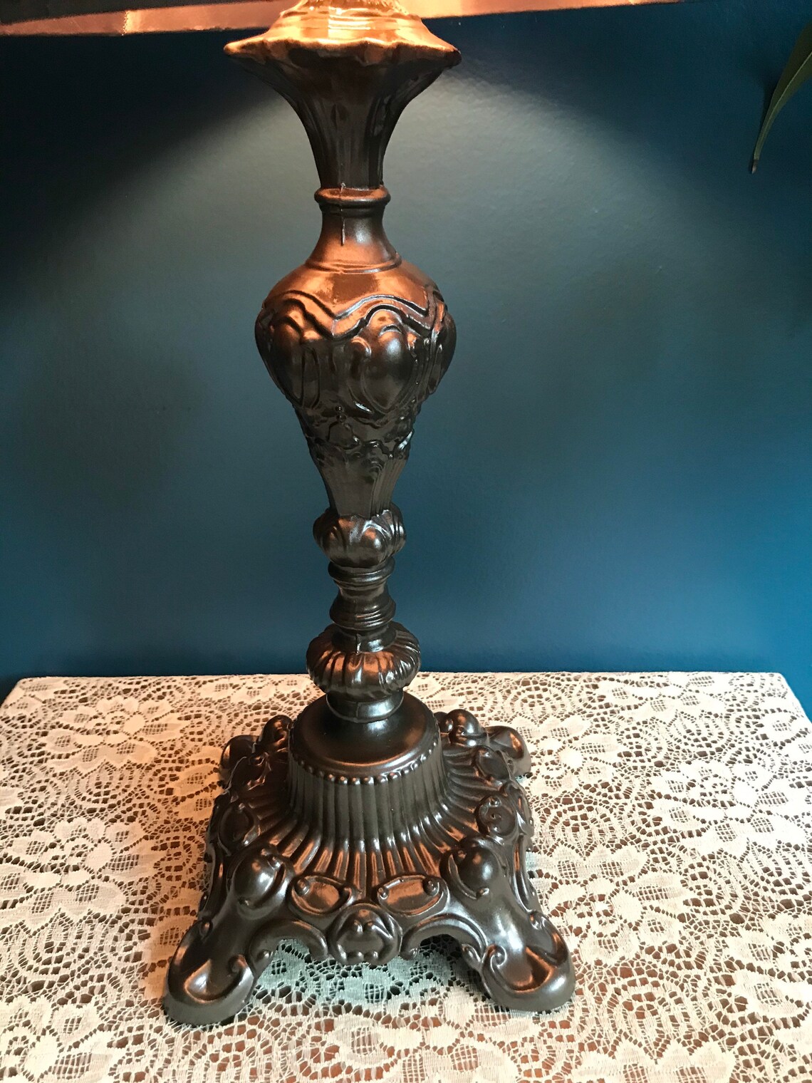 Ornate Brass Lamp Antique Up cycled Warm Pewter Gray Etsy