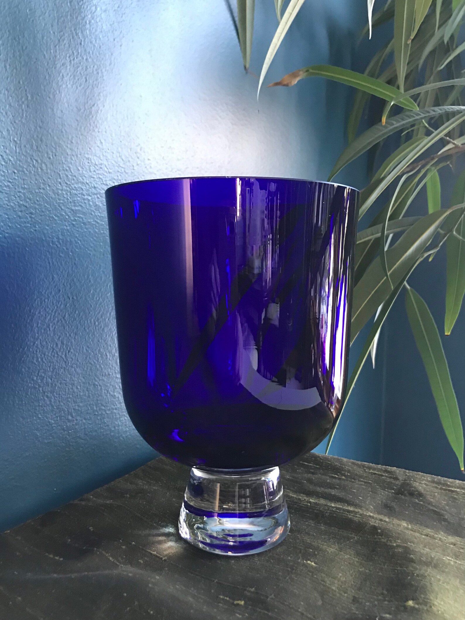 Cobalt Blue Vase 8 Clear Glass Base Art Glass Vase Etsy