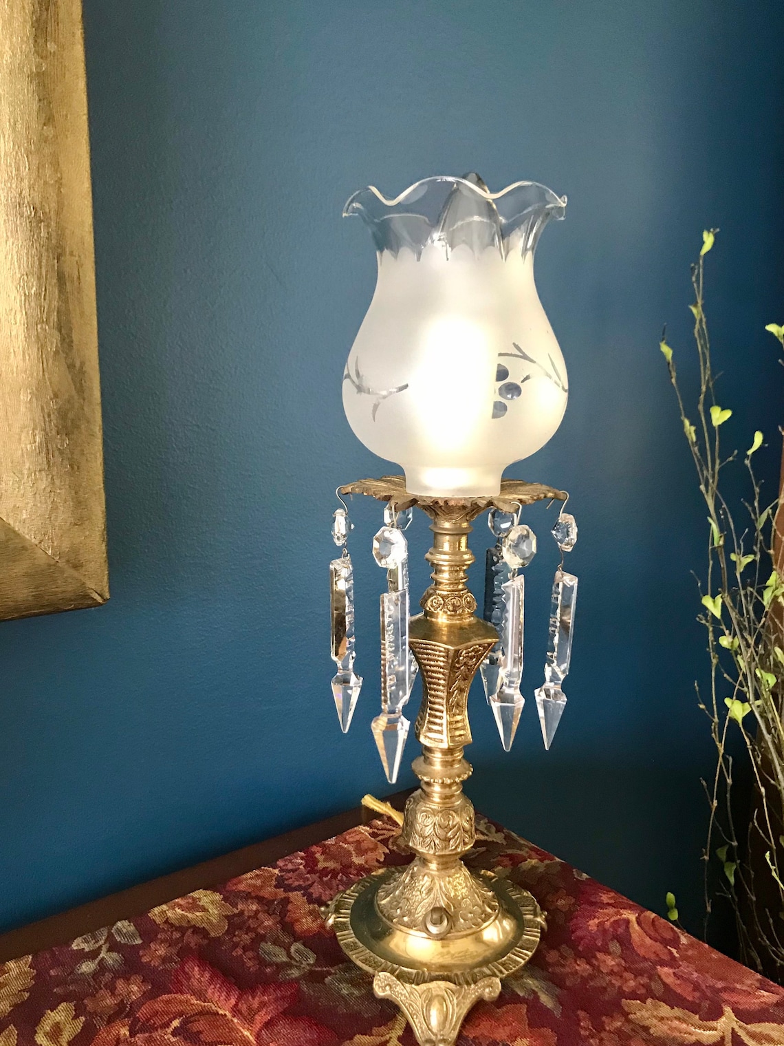 Set of Antique Hurricane Lamps Ornate Brass Candlestick Etsy