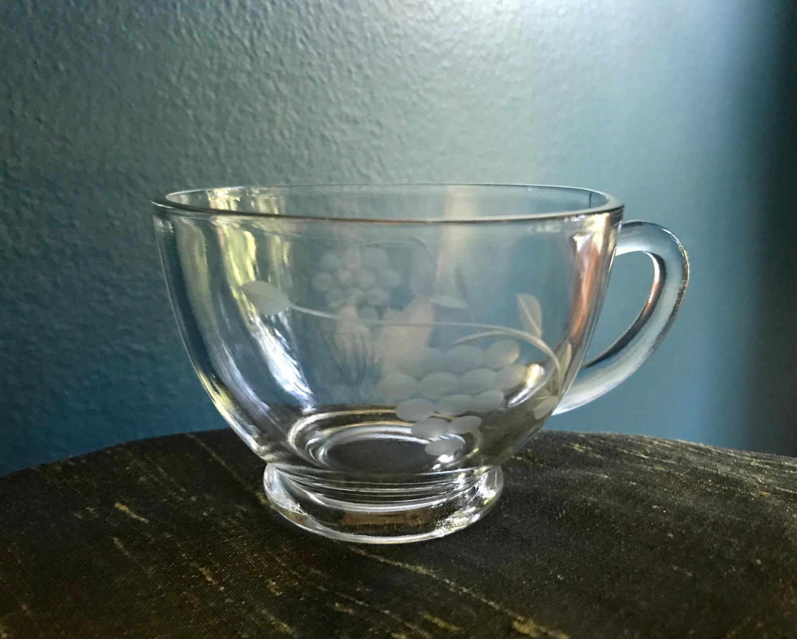 Vintage Crystal Punch Bowl 12 Cup Grapes & Leaves Etched Etsy