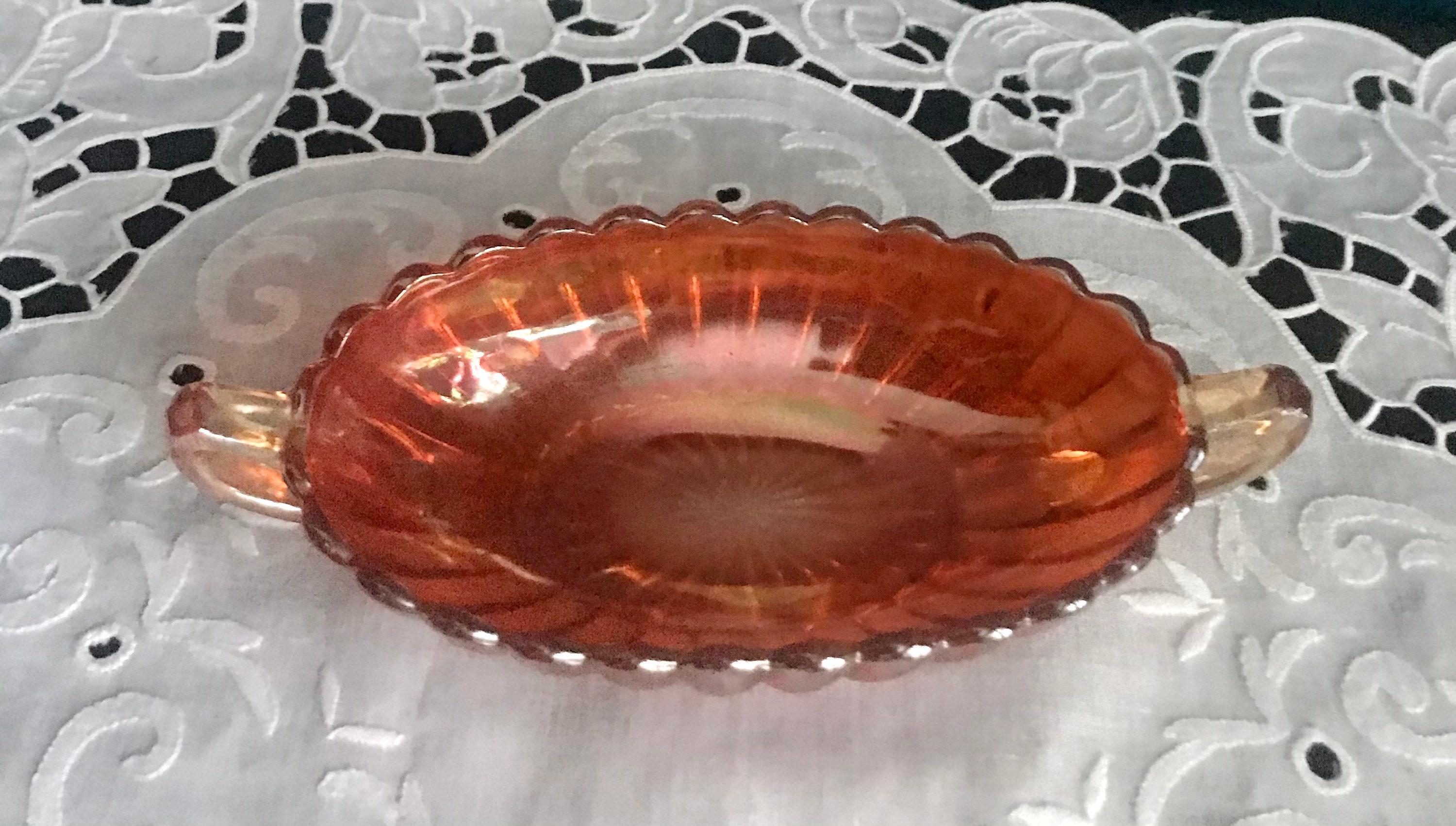 Carnival Glass Small Oval Bowl Marigold Scalloped Rim | Etsy
