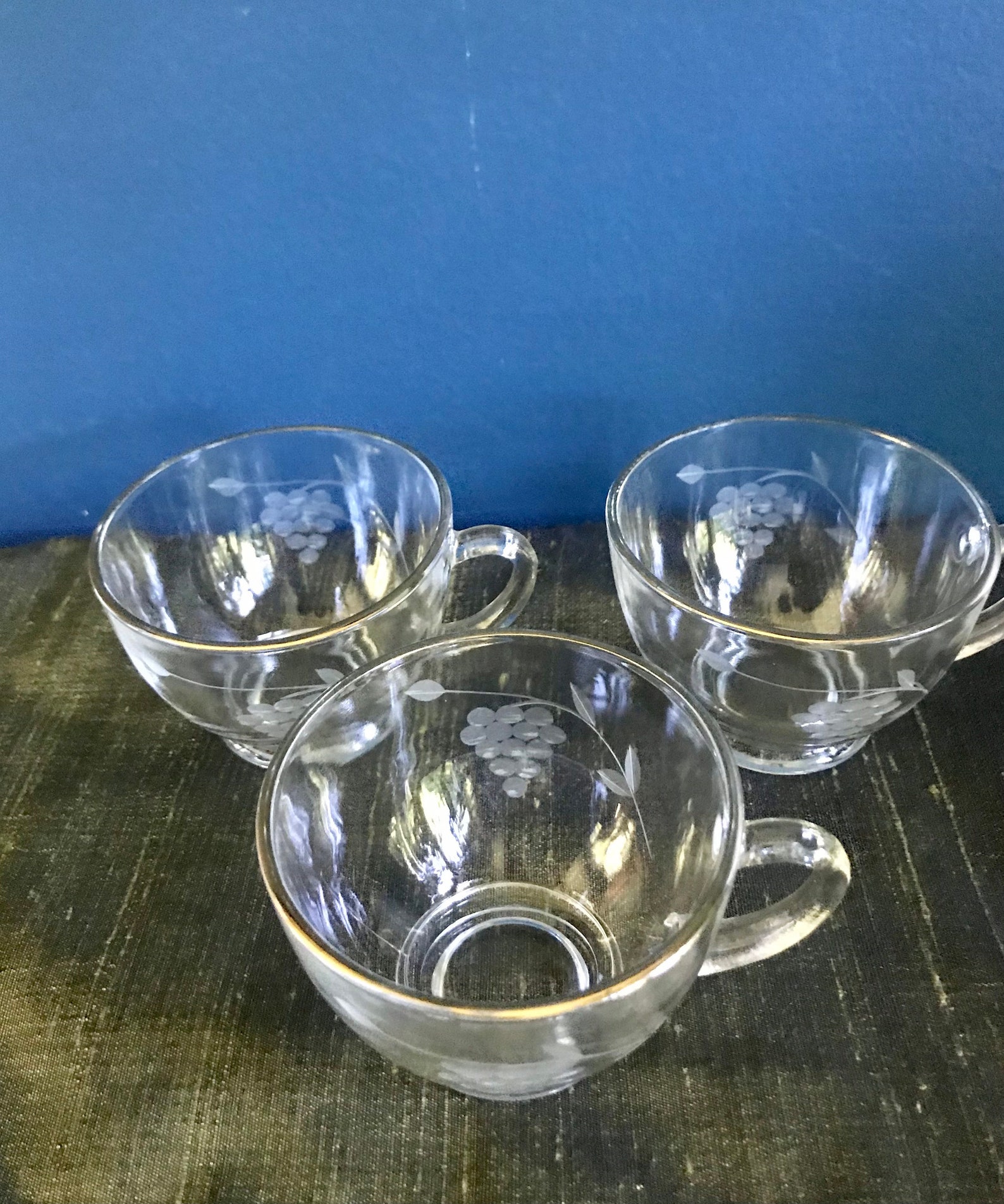 Vintage Crystal Punch Bowl 12 Cup Grapes & Leaves Etched Etsy