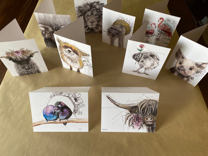 Set of 10 Variety Pack Blank Animal Greeting Cards. Baby - Etsy UK