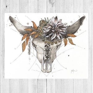 Zwarte Koe Schedel Print. Boho - kinderkamer - babyshower - kerstcadeau - cadeaus voor haar - koeienschedel schilderen.