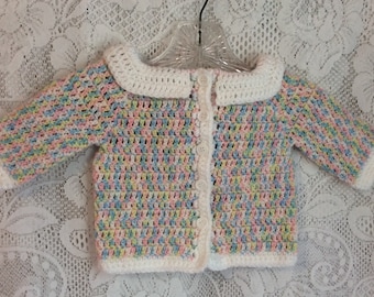 New Handmade Crochet Baby Girl Sweater 6-9M Cardigan Pink Yellow Blue White