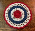New Handmade Crochet 7” Patriotic Red White and Blue Doily Round Americana Table Decor Home Finished Piece
