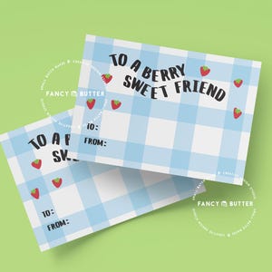 Printable Cookie Card 3.5&quot; X 5&quot;, Happy Valentine&#39;s Day Cookie Packaging, Strawberry Cookie Card, Instant Download, Teacher Valentine&#39;s Day