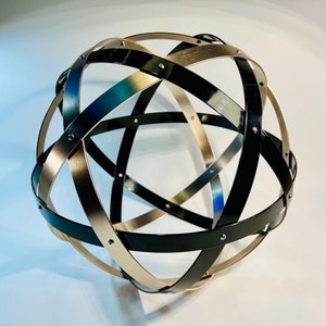 Genesa Pentasphere in Black Painted & Brushed Copper Aluminium, 31 cm Diameter, 2 CM Wide Bands. SYMMETRICAL WEAVING! Read Description!