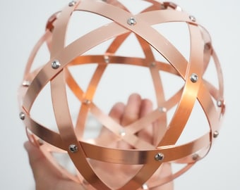 PENTASPHERE in 99% pure Copper, 10 cm 13 cm or 16 cm 18 cm in Diameter, 1 CM Wide Bands. Symmetrical Interweavings!