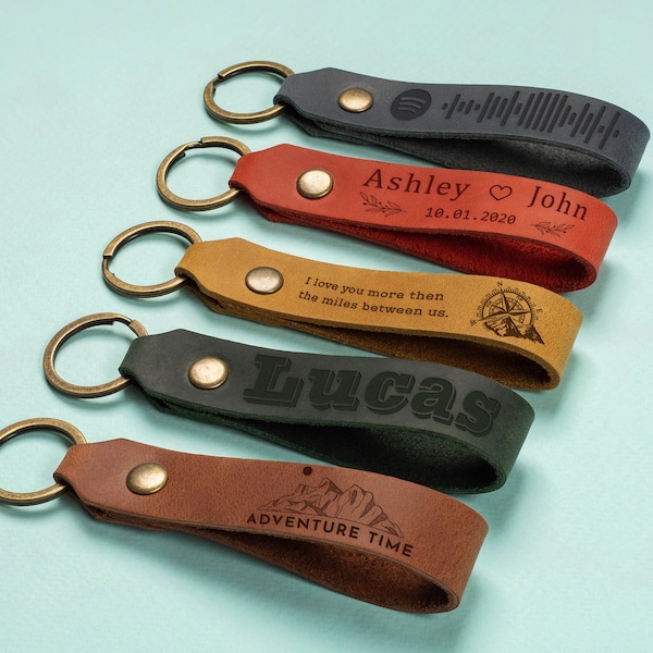 Father's Gift, Leather Keychain, Personalized Keychain, Genuine Leather, Gift for Him, Customized, Keyring, Gift for Dad