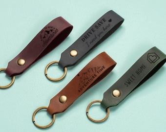 Personalized Keychain, Leather Keychain, Genuine Leather Keychain, Gift for Him, Customized Keyring