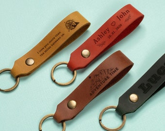Leather Keychain, Personalized Keychain, Coworker Gift, Genuine Leather Gift for Him, Custom Keyring