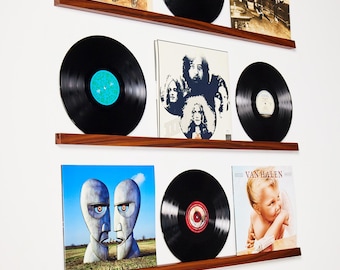 Skivställ för vinyl, vägghylla för skivor, skivställ i massivt trä
