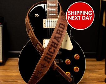 Personalisierter Gitarrengurt, Geschenkbox, Schulabschlussgeschenk, Leder-Gitarrengurt, Retro Gitarrengurt, personalisiert, Gitarristen Geschenk, Geschenk für ihn