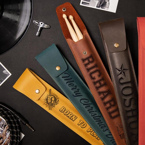 Personalized Drumstick Case, Genuine Leather Drumstick Bag, Gift for Musician, Drumstick Holder, Custom Gift for Drummer, Drumsticks Pouch