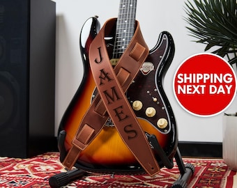 Correa de guitarra de cuero, correa de guitarra personalizada, regalo para guitarrista, accesorios para guitarra, regalo de Navidad para músico