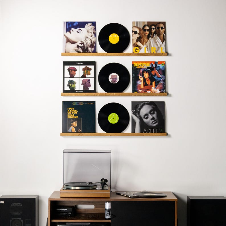 Vinyl Record Display Shelves, Vinyl Records Holder, Wall Shelves for Vinyl Records, Album Display Shelves Oak