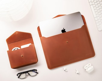 Personalized Leather Case MacBook Air 13, Genuine Leather MacBook Case, Leather Cover MacBook Air 13 2018-2024.