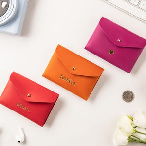 Cartera personalizada, cartera de bolsillo para mujer, cartera de cuero genuino, regalo para dama de honor, accesorios para mujer, cartera pequeña de bolsillo