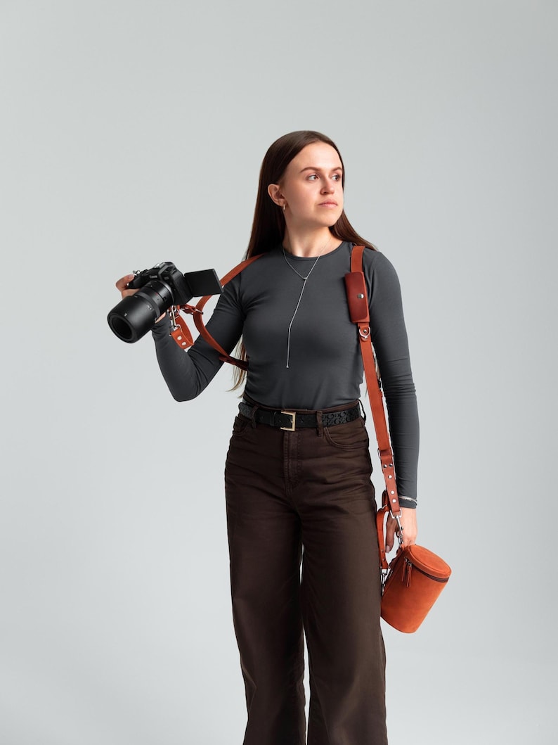 Leather Camera Harness, Personalized Dual Camera Harness, Photographer Accesorries image 8