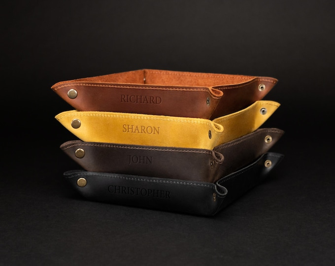 Personalized Valet tray, Organiser, Leather Accessories, Christmas Gift, Anniversary Gift, Office Desk Decor, Rustic Leather, Catchall Tray