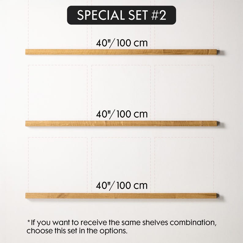 May include: Three wooden shelves, each 40 inches (100 cm) long, are displayed against a white background. The text "SPECIAL SET #2" is at the top. Each shelf is labeled with its length. The bottom of the image contains additional text.