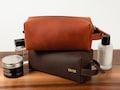 Leather Dopp Kit, Groomsmen, Gift For Him, Cosmetic Bag, Anniversary Gift, Toiletry Bag, Personalized Bag, Gift for Dad product logo