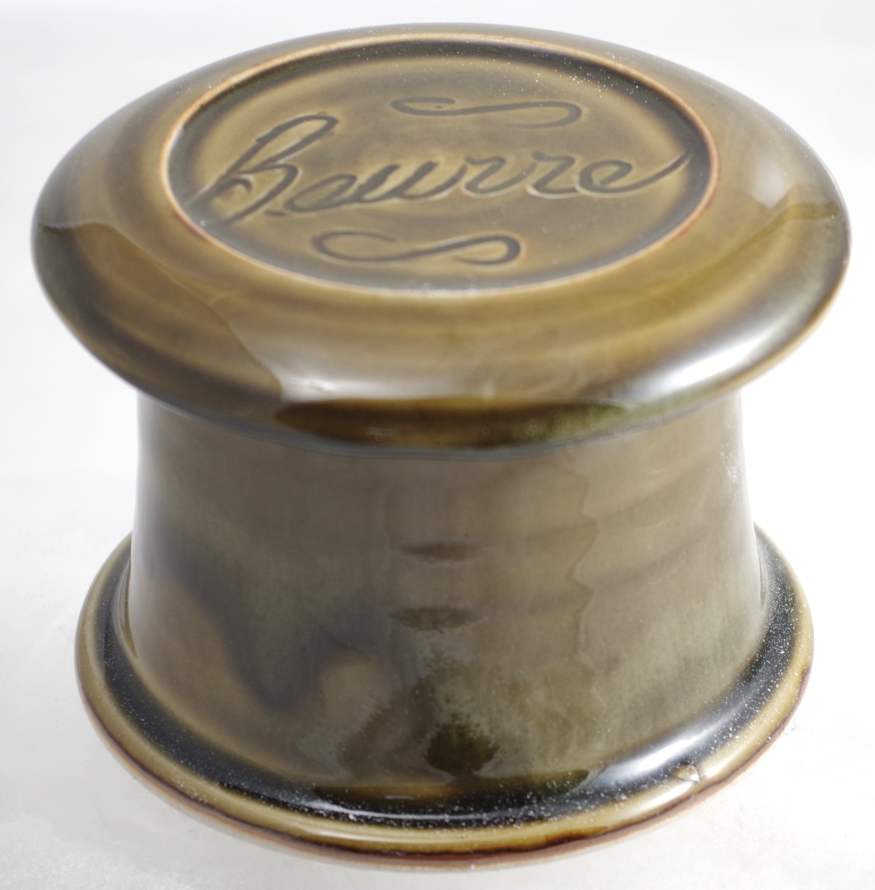 Gloss Moss BeurreFrench butter dish sometimes called a french butter keeper, french butter crock