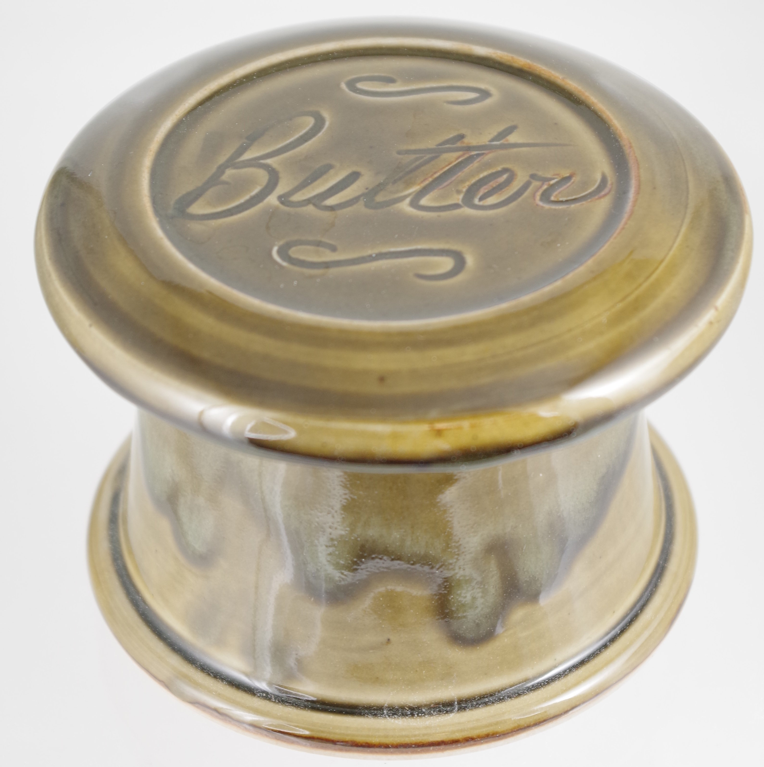 Gloss Moss ButterFrench butter dish sometimes called a french butter