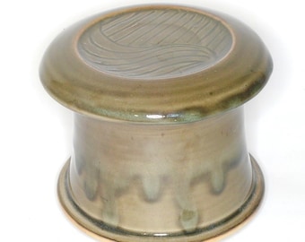 Gloss Moss Free Form--French butter dish sometimes called a french butter keeper, french butter crock