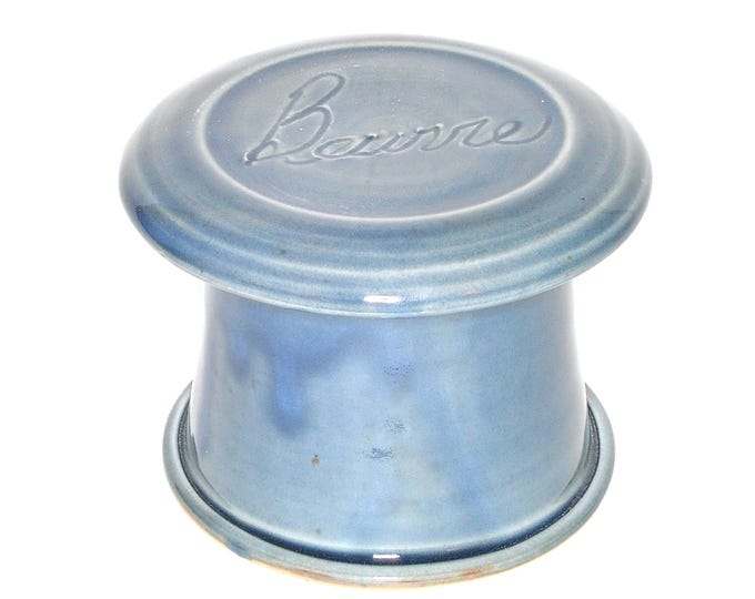 Misty Blue Beurre--French butter dish sometimes called a french butter keeper, french butter crock