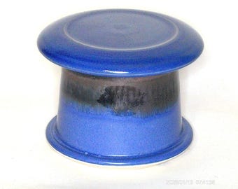 Silky Blue--French butter dish sometimes called a french butter keeper, french butter crock