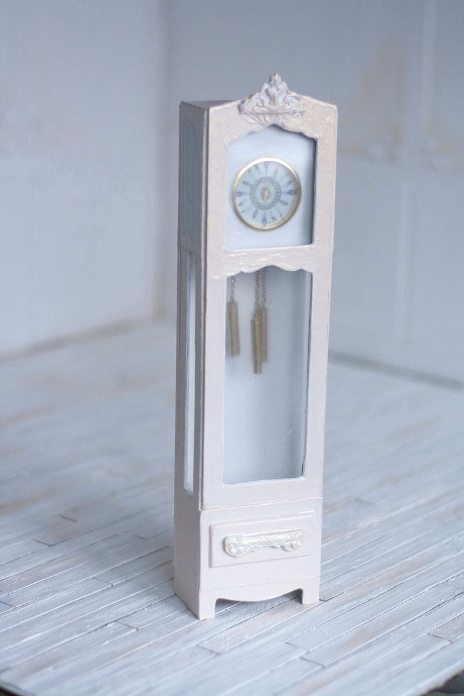 White miniature grandfather clock in shabby chic or French Etsy