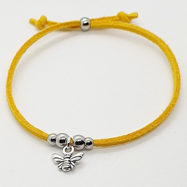 Yellow Bee charm bracelet, cord bracelet, friendship, boho, charm wrap bracelet, gardening gift, secret santa, xmas eve box, Mothers Day