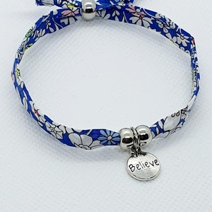 Believe charm bracelet, Liberty fabric charm bracelet, friendship bracelet, boho style, wrap bracelet, letter box gifts, handmade jewellery
