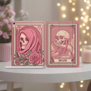 Étui pour cartes Tarot Death Card pour iPad Pro 11 12.9 13 Air 5 4 3 Mini 7 6 10.2 A16 8 9 10 gen Dark Aesthetic Smart Cover Rose Rose Witchy Skull Glam