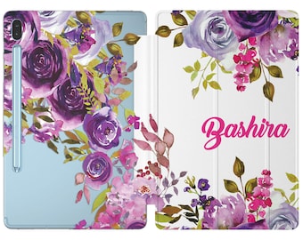 Custom tablet case for galaxy s5e s9 ultra purple roses samsung a 10.1 case name tab A7 cover S8 A 8 S Pen samsung s2 9.7 case S6 Lite 2022