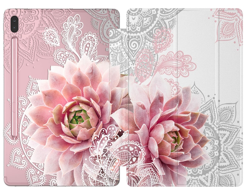 Pink succulents for Tablet s7 case stand Boho S9 Ultra A8 case Samsung tab s2 case Galaxy tab A7 2022 10.1 s6 lite white lace S5e 10.5 fancy image 3
