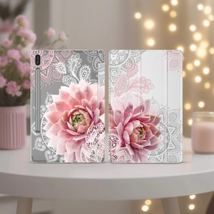 Pink succulents for Tablet s7 case stand Boho S9 Ultra A8 case Samsung tab s2 case Galaxy tab A7 2022 10.1 s6 lite white lace S5e 10.5 fancy