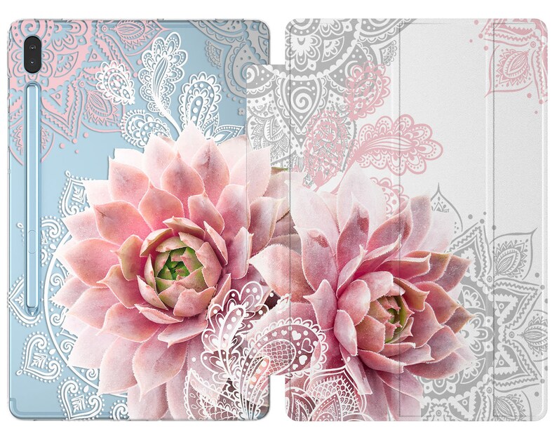 Pink succulents for Tablet s7 case stand Boho S9 Ultra A8 case Samsung tab s2 case Galaxy tab A7 2022 10.1 s6 lite white lace S5e 10.5 fancy image 5