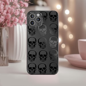 Custodia nera opaca Spooky Fashion per Google Pixel 9 8 7 6 Pro 6a 5a 5 4 XL 4a 5G Cover in gomma Motivo teschio grunge Cool Minimalista Boyfriend