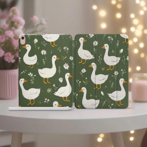Funny Geese Tablet case for iPad Pro 11 12.9 13 Air 5 4 3 Mini 7 6 10.2 8 9 10 gen A16 10.9 inch Green Smart Cover Kawaii Goose Art for Kids