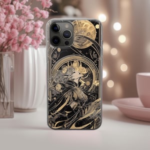 天の女神 iPhone/Samsung/Google Pixel 用電話ケース シリコンカバー 魔女風 アールヌーボー 神秘的 マジカルガーリー ダークアカデミア 豪華