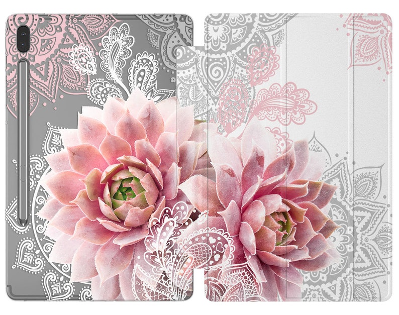 Pink succulents for Tablet s7 case stand Boho S9 Ultra A8 case Samsung tab s2 case Galaxy tab A7 2022 10.1 s6 lite white lace S5e 10.5 fancy image 6
