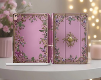 Funda para iPad Pro 11, 12,9, 13, Air 5, 4, 3, 2, Mini 7, 6, A16, 10,2, 10,9 pulgadas, 8, 9, 10ª generación, rosa, vintage, elegante, estilo cuento de hadas para niñas