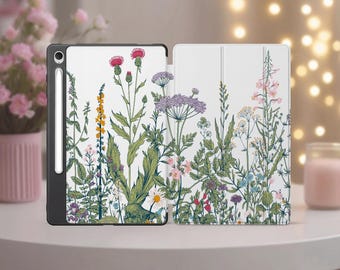 Flores de pradera compatibles con Galaxy Tab S6 10.5 lindas flores silvestres S9 A 10.1 Funda S7 plus A9 Funda para tableta Samsung S2 9.7 S8 A 8.0 nuevo S10 Ultra A7 lite