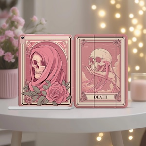Tarot Death Card case for iPad Pro 11 12.9 13 Air 5 4 3 Mini 7 6 10.2 A16 8 9 10 gen Dark Aesthetic Smart Cover Pink Rose Witchy Themed Glam