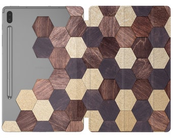 Wooden hexagons case for Galaxy Tab A 8 wood print cover Galaxy Tab S6 lite S8 Ultra A7 10.4 Samsung S7 Stand 11 inch Geometric 10.5 S5e S9
