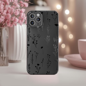 Custodia nera opaca floreale affascinante per Google Pixel 9 8 7 6 Pro 6a 5a 5 4 XL 4a 5G Cover in gomma Stampa delicata di fiori selvatici Prato Ragazza alla moda