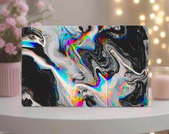 Funda Glitch para iPad Pro de 12.9 pulgadas con diseño abstracto neón psicodélico (A16, 10.9 pulgadas, Mini, 5.ª, 6.ª, 7.ª y 9.ª generación, 2022, 11 y 13 pulgadas, Smart Folio, Air M2, 2024).